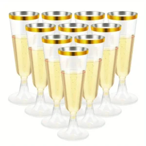 10pcs Gold Plastic Champagne Glasses -5 Ounces Suitable for Parties, Weddings, and New Years