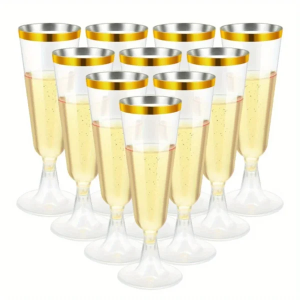 10pcs Gold Plastic Champagne Glasses -5 Ounces Suitable for Parties, Weddings, and New Years