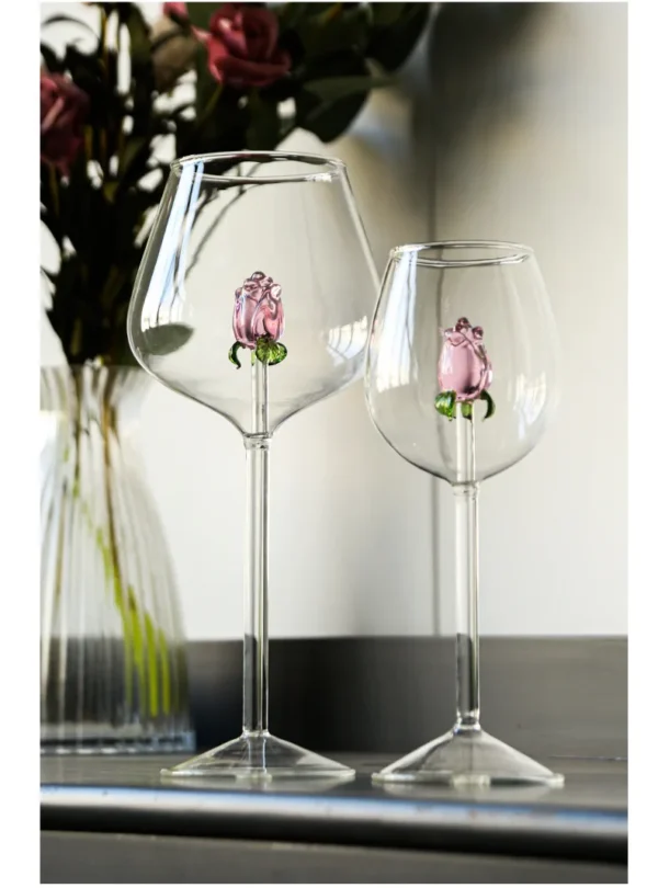 1 Piece Creative 3D Pink Glass Rose Build-in Red White Wine Glasses Cup Stemware Goblets Champagne Flute Household Lovely Gift - Image 2