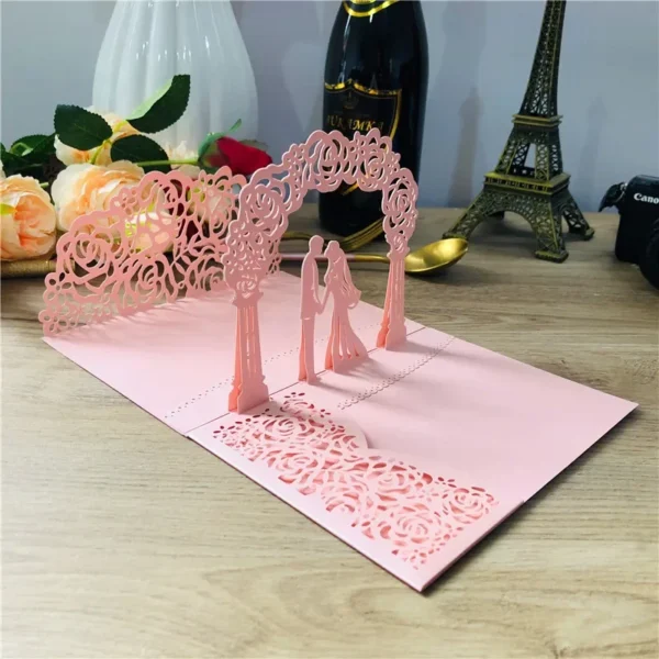 3D Bride And Groom Rose Gold Pop up Wedding invitations laser cut Greeting cards envelope Rsvp Navy blue White Pink - Image 13