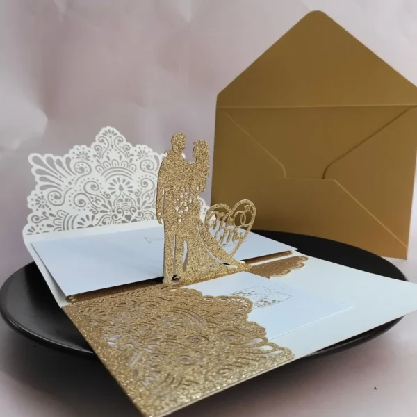 3D Bride And Groom Rose Gold Pop up Wedding invitations laser cut Greeting cards envelope Rsvp Navy blue White Pink - Image 11