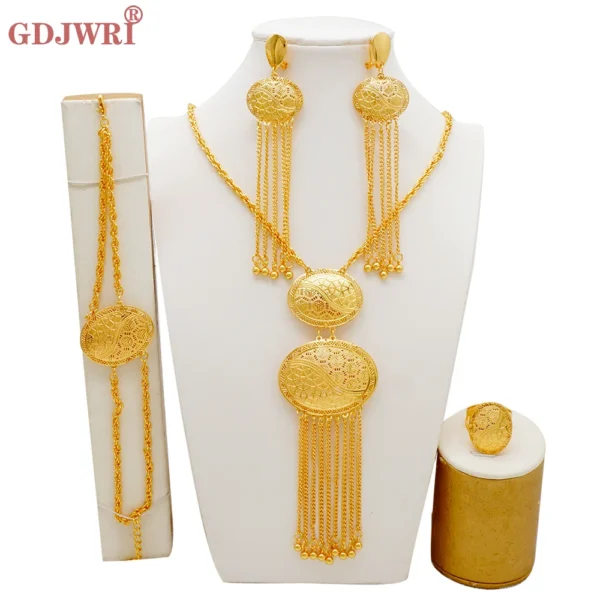 Dubai Jewelry Sets Gold Color Necklace & Earring Set For Women African France Wedding Party Jewelery Ethiopia Bridal Gifts - Image 35