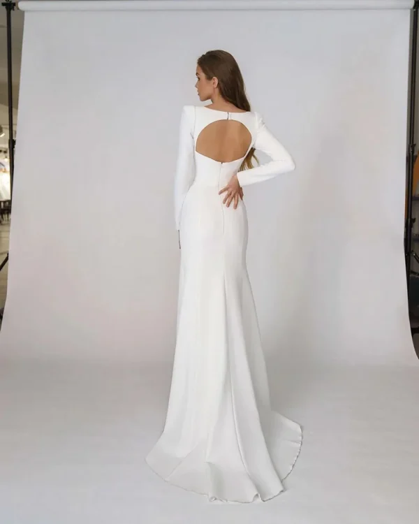 Elegant Simple Mermaid Wedding Dresses 2024 Long Sleeve Bridal Dress Open Back Bride Dress Arabic Customized Women Bridal Dress - Image 2