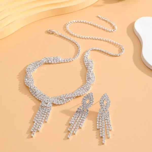 AINAMEISI Bridal Wedding Necklace Earrings Set Silver Rhinestone Necklace Bridal Crystal Jewelry Accessories (3 Pcs Set) - Image 3