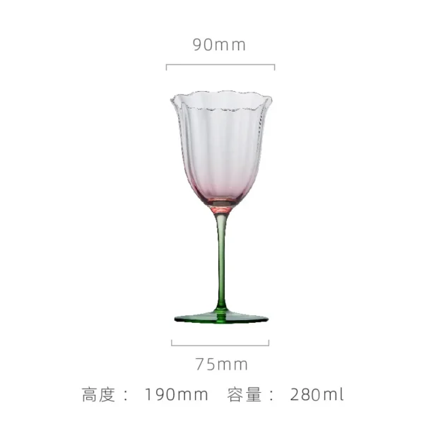 Home Light Luxury Retro Flower Wine Glasses Champagne Cup Set Crystal Goblet Glass Cocktail Glass Martini Cup Ribbed Pink Green - Image 22