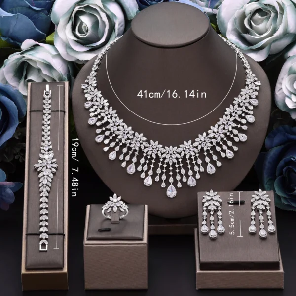 2024 Hot Sale 4 Pieces Super Luxury Cubic Zirconia Bridal Jewelry Set Nigeria Dubai Jewelry Set Bridal Accessories - Image 6