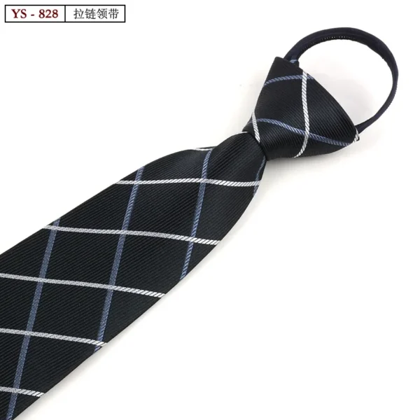 Formal 8CM Korean Zipper Tie for Men's Business Stripe Professional Dress Groom Wedding Tie - Image 9