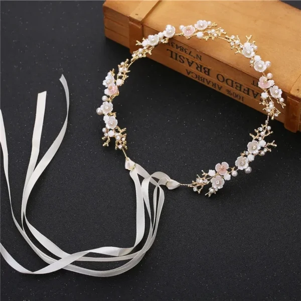 GETNOIVAS Bridal Gold/Silver Color Flower Ribbon Hairband Headband Women Headpiece Tiara Wedding Bridal Hair Jewelry Accessories