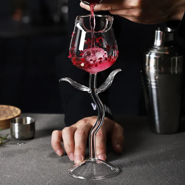 Creative Elegant Champagne Flute Clear Transparent Rose Shape Glass Goblet Glassware Red Wine Cocktail Glasses Cup for Wedding - Image 4