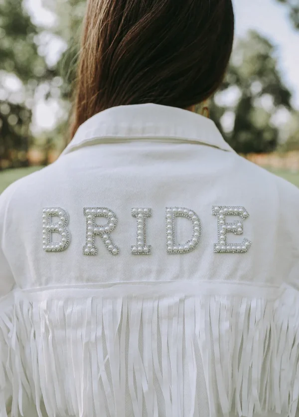 Wedding Customized Denim Jacket with Fringes Wedding Personalized Denim Pearls Mrs. Jackets Bridal Party Bride to Be Coats - Image 7