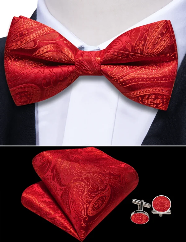 Wedding Red Silk Cummerbund For Men Exquisite Paisley Bowtie Handkerchief Cufflinks Sets Groom Party Business Barry.Wang 1070 - Image 6