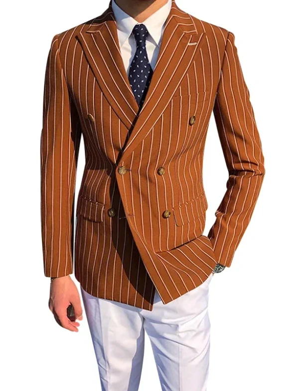 One PCS Brown Striped Men Suits Blazer Wedding Bridegroom Business Groom Tuxedo Jacket Formal Double Breasted Party Prom Coat - Image 2