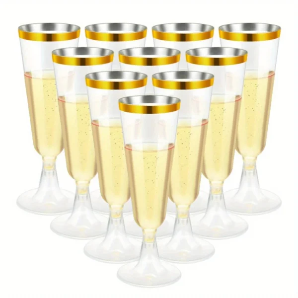 10pcs Gold Plastic Champagne Glasses -5 Ounces Suitable for Parties, Weddings, and New Years - Image 7