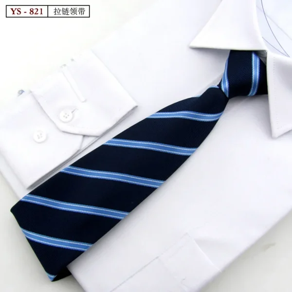 Formal 8CM Korean Zipper Tie for Men's Business Stripe Professional Dress Groom Wedding Tie - Image 29