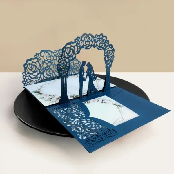 3D Bride And Groom Rose Gold Pop up Wedding invitations laser cut Greeting cards envelope Rsvp Navy blue White Pink - Image 5