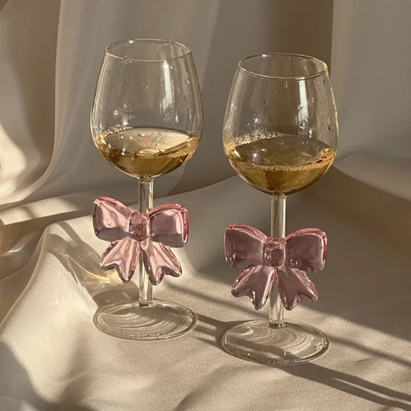 Pink Big Bow Series Glasses Cup  INS  Bow Handle Goblet Glass Cup Romantic Ritual Champagne Wine Glass Korean Style