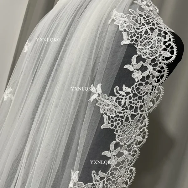 Ivory Bridal Veils Lace Applique Edge Wedding Veils Bridal Accessories Chapel With Comb - Image 5