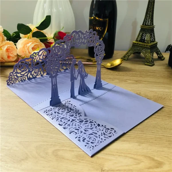 3D Bride And Groom Rose Gold Pop up Wedding invitations laser cut Greeting cards envelope Rsvp Navy blue White Pink - Image 16