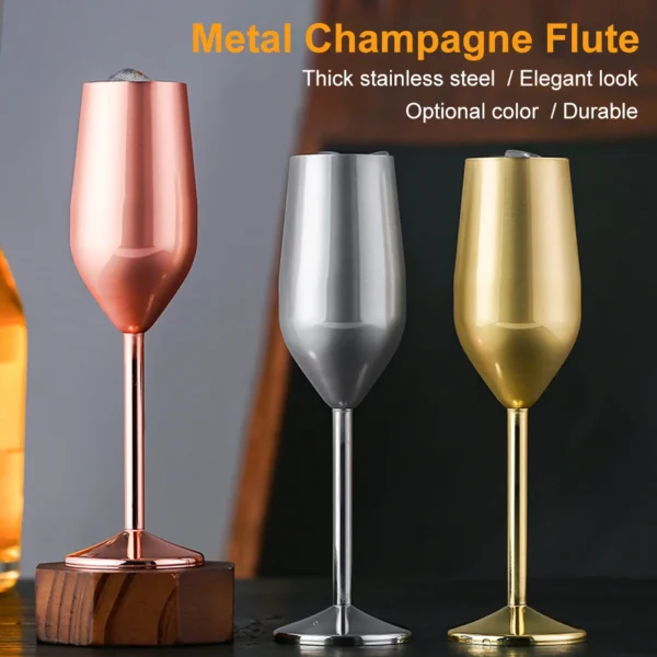 220ml Stainless Steel Champagne Flute Glass Unbreakable Wine Cup Gold Silver Cocktail Glass Metal Flute Home Bar Party Supplies - Image 2