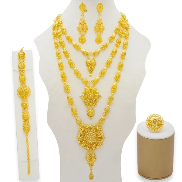 Dubai Jewelry Sets Gold Color Necklace & Earring Set For Women African France Wedding Party Jewelery Ethiopia Bridal Gifts - Image 11