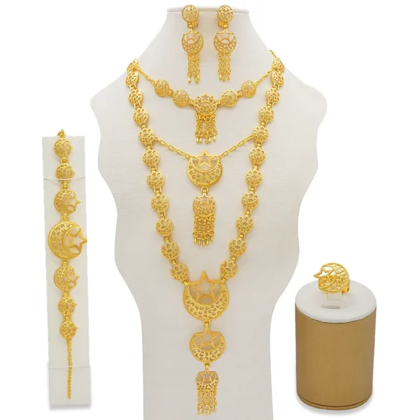 Dubai Jewelry Sets Gold Color Necklace & Earring Set For Women African France Wedding Party Jewelery Ethiopia Bridal Gifts - Image 14