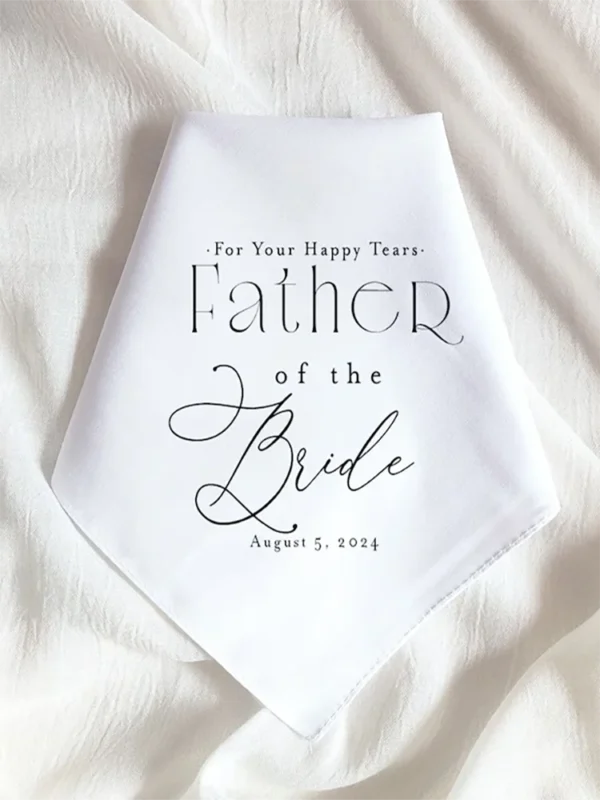 Personalized with Date Father of the Bride Wedding Day Handkerchief Gift Couple Keepsake Hanky to Dad from the Bride and Groom - Image 2