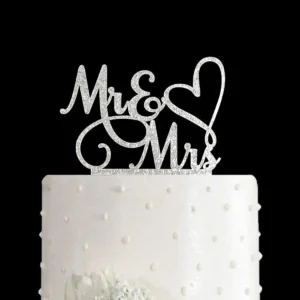 Mr and Mrs Cake Topper Bride and Groom Sign Wedding  Engagement Cake Toppers Decoration Silver Glitter Acrylic