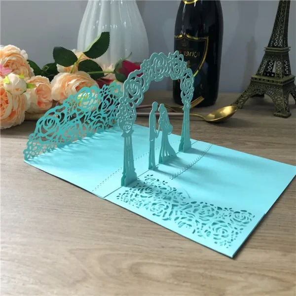 3D Bride And Groom Rose Gold Pop up Wedding invitations laser cut Greeting cards envelope Rsvp Navy blue White Pink - Image 15