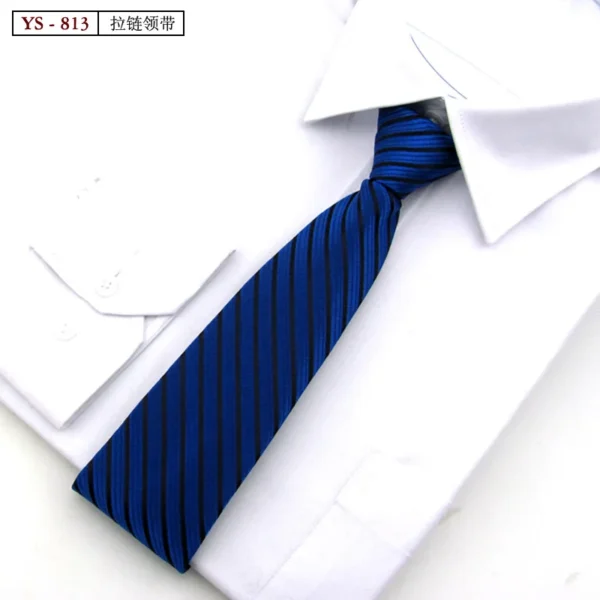 Formal 8CM Korean Zipper Tie for Men's Business Stripe Professional Dress Groom Wedding Tie - Image 21