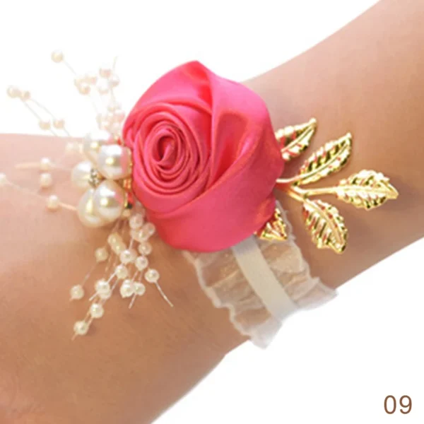 Bridesmaid Faux Rose Bracelet Wedding Wrist Corsage Polyester Ribbon Pearl Bow Bridal Gifts Hand Flowers Party Prom Accessories - Image 10