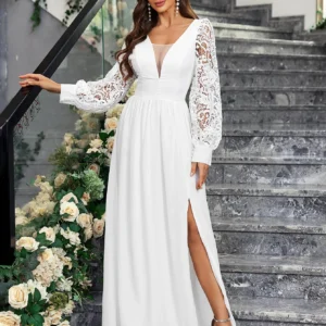 Long Sleeves Lace Bridal Gown Romantic Boho Jersey Wedding Dress Exquisite Casual Bridal Dress Vestido De Noiva