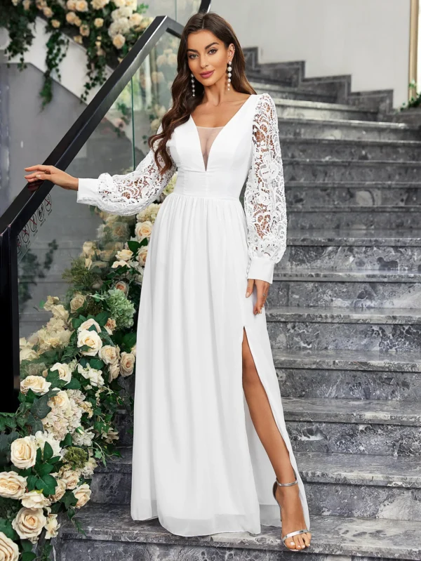 Long Sleeves Lace Bridal Gown Romantic Boho Jersey Wedding Dress Exquisite Casual Bridal Dress Vestido De Noiva