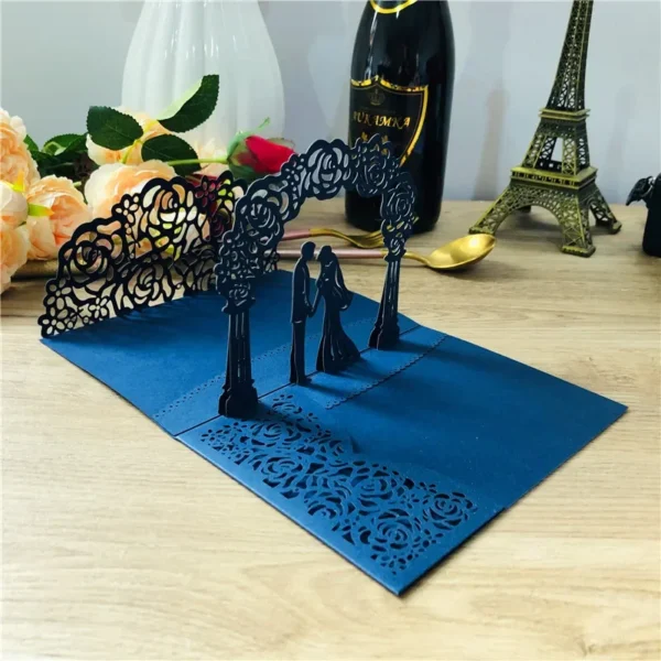 3D Bride And Groom Rose Gold Pop up Wedding invitations laser cut Greeting cards envelope Rsvp Navy blue White Pink - Image 14