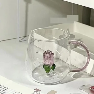 1 Piece Creative 3D Pink Glass Rose Build-in Red White Wine Glasses Cup Stemware Goblets Champagne Flute Household Lovely Gift