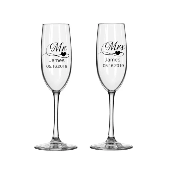 2Pcs Personalized Mrs and Mr Champagne Flute Party Wine Glass Engagement and Anniversary Gift New Years Celebration - Image 12