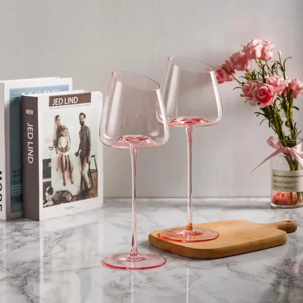 Nordic Pink Flamingo Wine Glasses Set Crystal Glass Goblet Creative Inclined Mouth Concave Bottom Clear Champagne Wine Cup Blue - Image 2