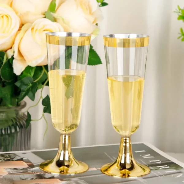 10pcs Gold Plastic Champagne Glasses -5 Ounces Suitable for Parties, Weddings, and New Years - Image 3