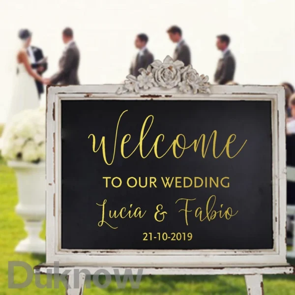 Personalised Wedding Welcome Sticker Sign Bride and Groom Names Wedding Date Customized Vinyl Decal Sticker - Image 5