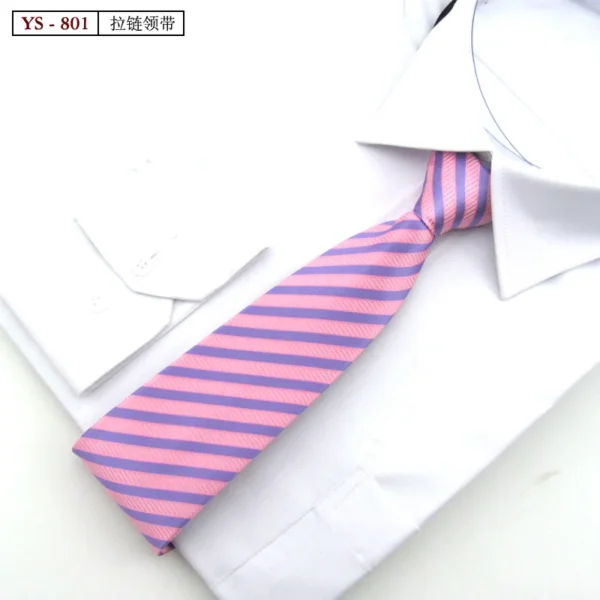 Formal 8CM Korean Zipper Tie for Men's Business Stripe Professional Dress Groom Wedding Tie - Image 37