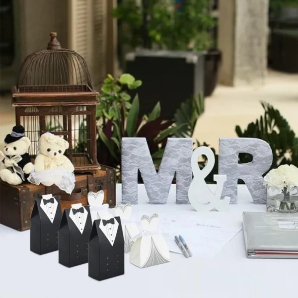 50Pcs Bride And Groom Candy Boxes Wedding Favor Tuxedo Wedding Dress for Bridal Shower Deco Gifts Packaging Boxes Party Supplies - Image 3