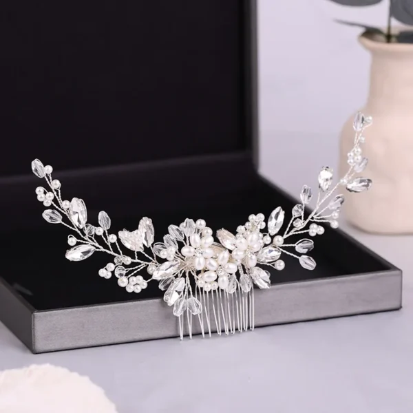 Crystal Rhinestone Flower Pearl Hair Comb Bridal Headband Tiara Hairpin Party Wedding Bridal Hair Accessories Jewelry - Image 4