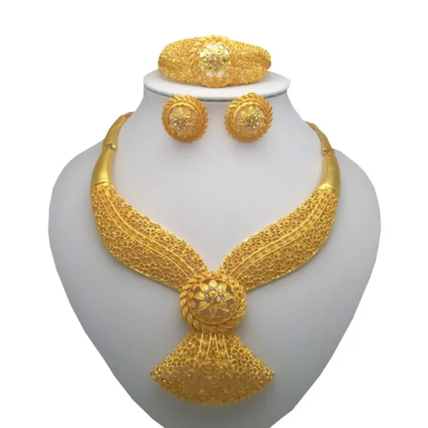 Kingdom Ma New Fashion African Gold Colour Bridal Jewelry Sets For Woman Necklace Earrings Ring  Party Jewelery Gifts - Image 6