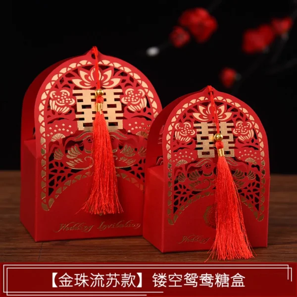 50pcs Big Red Chinese Wedding Candy Box with Tassels Traditional Engagement Decor Gift Box Bride and Groom Wedding Favor Boxes - Image 8