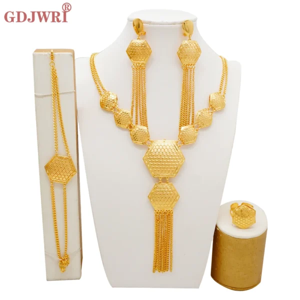 Dubai Jewelry Sets Gold Color Necklace & Earring Set For Women African France Wedding Party Jewelery Ethiopia Bridal Gifts - Image 10