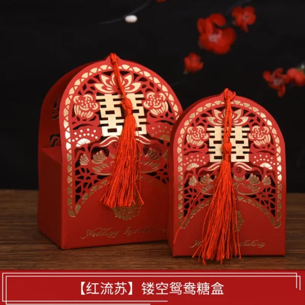 50pcs Big Red Chinese Wedding Candy Box with Tassels Traditional Engagement Decor Gift Box Bride and Groom Wedding Favor Boxes - Image 9