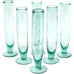 One Size Cup Set Tall Recycled Champagne Flute Whiskey Glass Green (Set of 6) Glassware Drinkware Cups Wine Kitchen Dining Bar