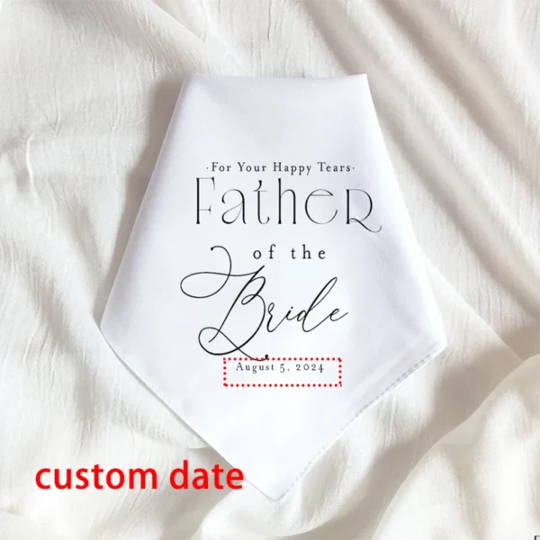 Personalized with Date Father of the Bride Wedding Day Handkerchief Gift Couple Keepsake Hanky to Dad from the Bride and Groom - Image 3