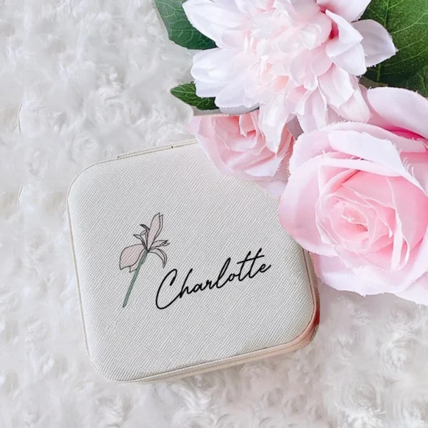 Personalised Birth Flower Jewellery Box Birth Month Flower Jewellery Storage Girls Jewellery Case with Name Bridal Party Gifts - Image 5