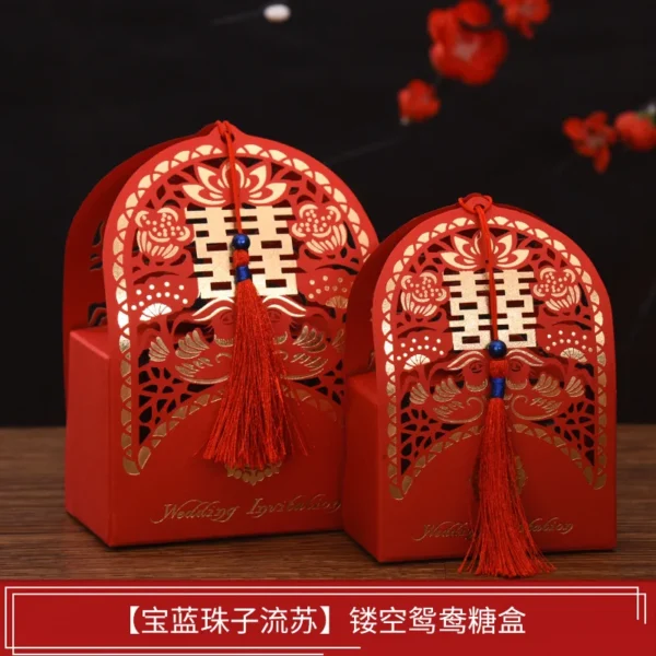 50pcs Big Red Chinese Wedding Candy Box with Tassels Traditional Engagement Decor Gift Box Bride and Groom Wedding Favor Boxes - Image 7