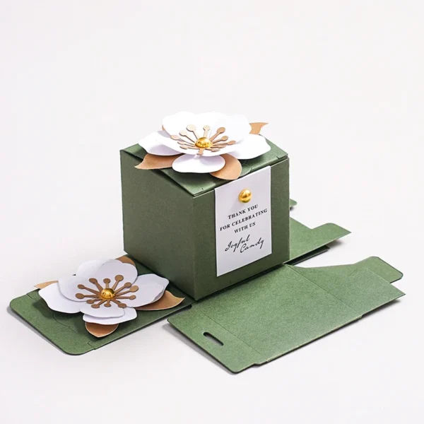 Green Creative Flower Square Exquisite Wedding Candy Box Personalized With a Name Wedding Thank You Gifts For Guests Box 50/100 - Image 8